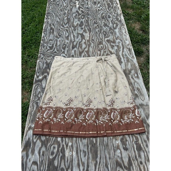 OLD NAVY WOMENS BROWN LINED WRAP SKIRT FLORAL PAISLEY Size 16‎ Sequin Fairy - Picture 1 of 7